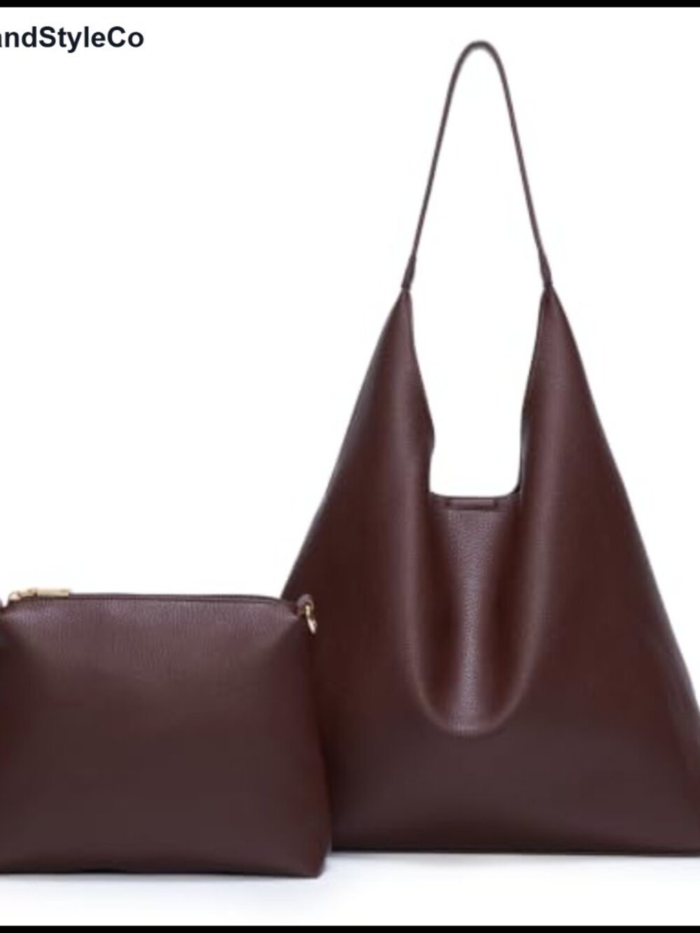 2 Pc Set Vegan Leather Slouchy Hobo Tote Bag with Zip Pouch